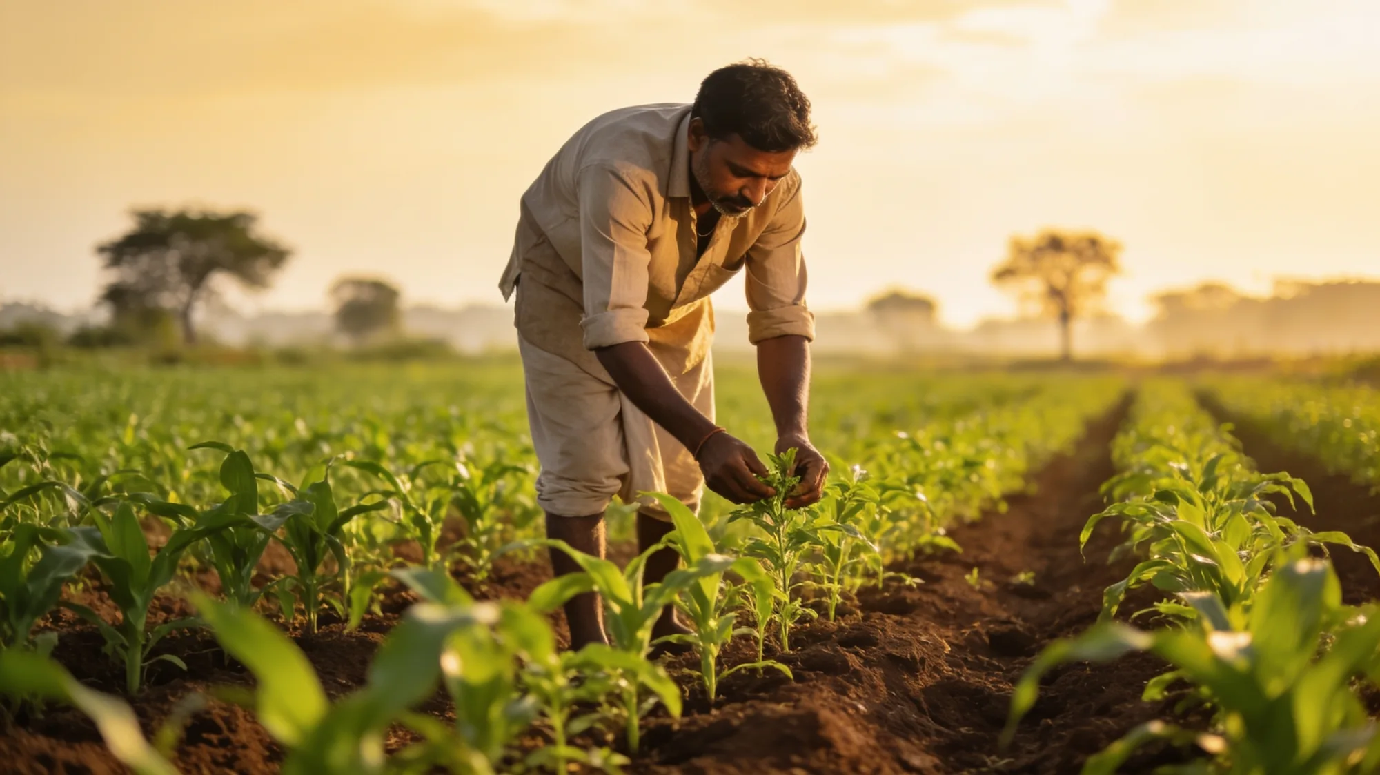 A partner farmer checking soil and root health in a groundnut field before harvest
