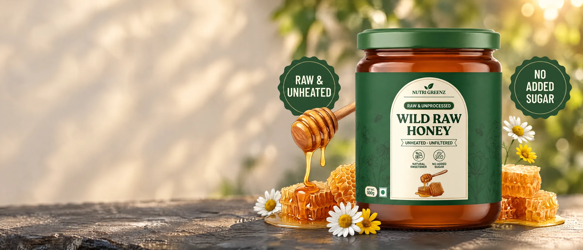 Nutri Greenz Wild Raw Honey · raw & unheated, no added sugar